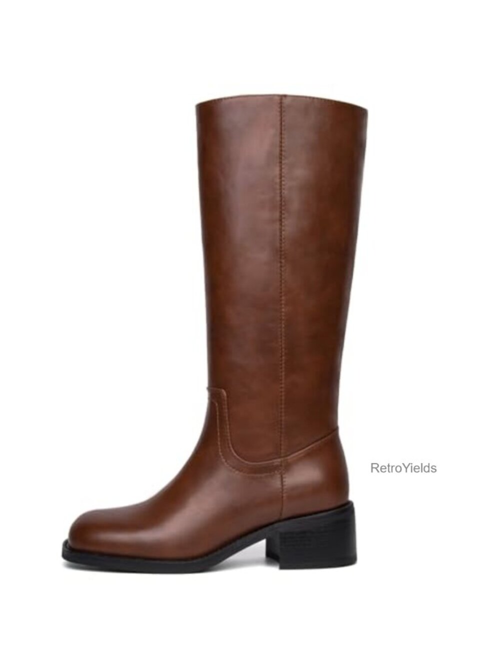 Women's Knee High Square Toe Chunky Block Heel Faux Leather Pull On Boots